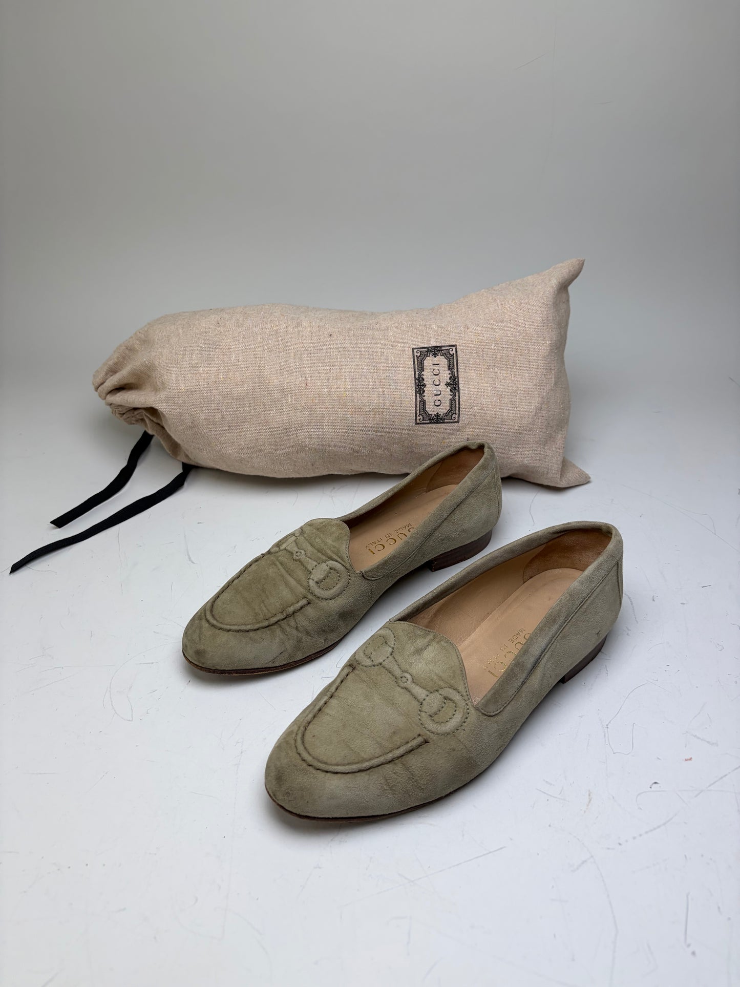 Vintage Gucci Suede Loafers Olive Green EU37