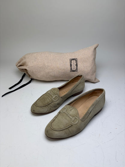 Vintage Gucci Suede Loafers Olive Green EU37