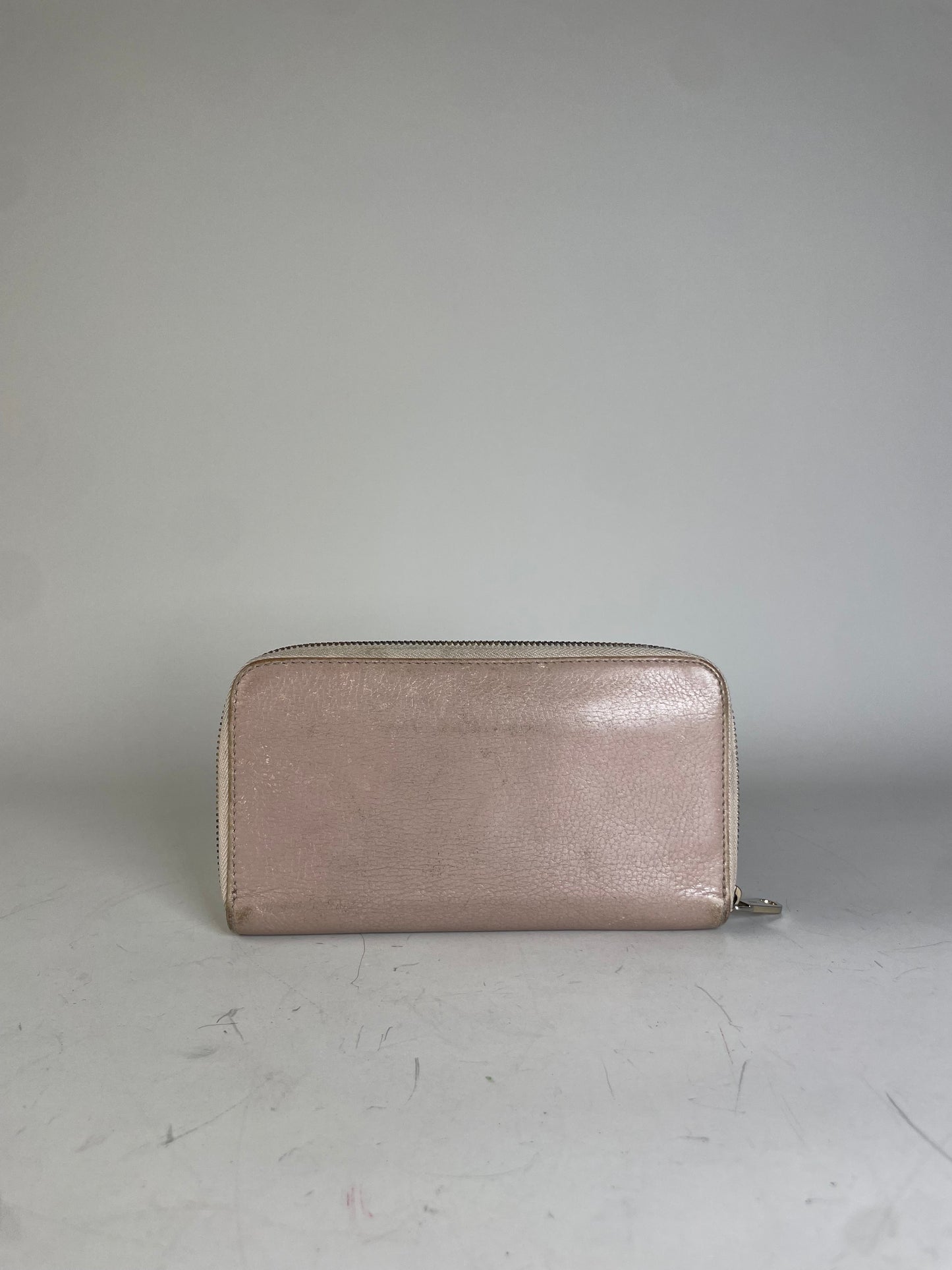 Vintage Chloe Pebbled Leather Zip Wallet Blush Pink Silver