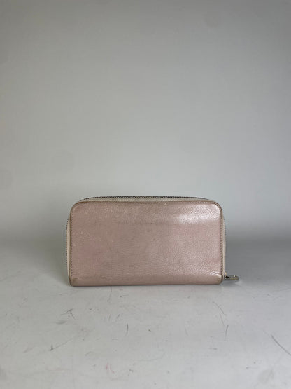 Vintage Chloe Pebbled Leather Zip Wallet Blush Pink Silver