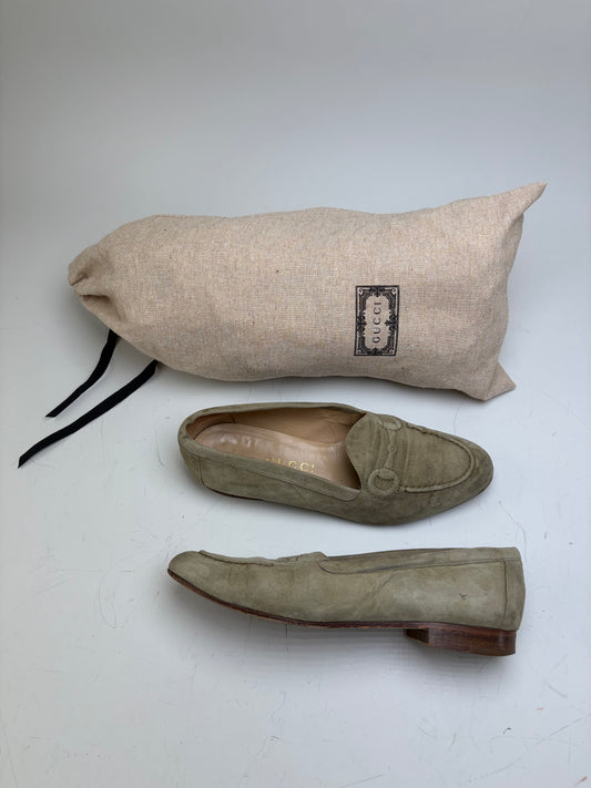 Vintage Gucci Suede Loafers Olive Green EU37