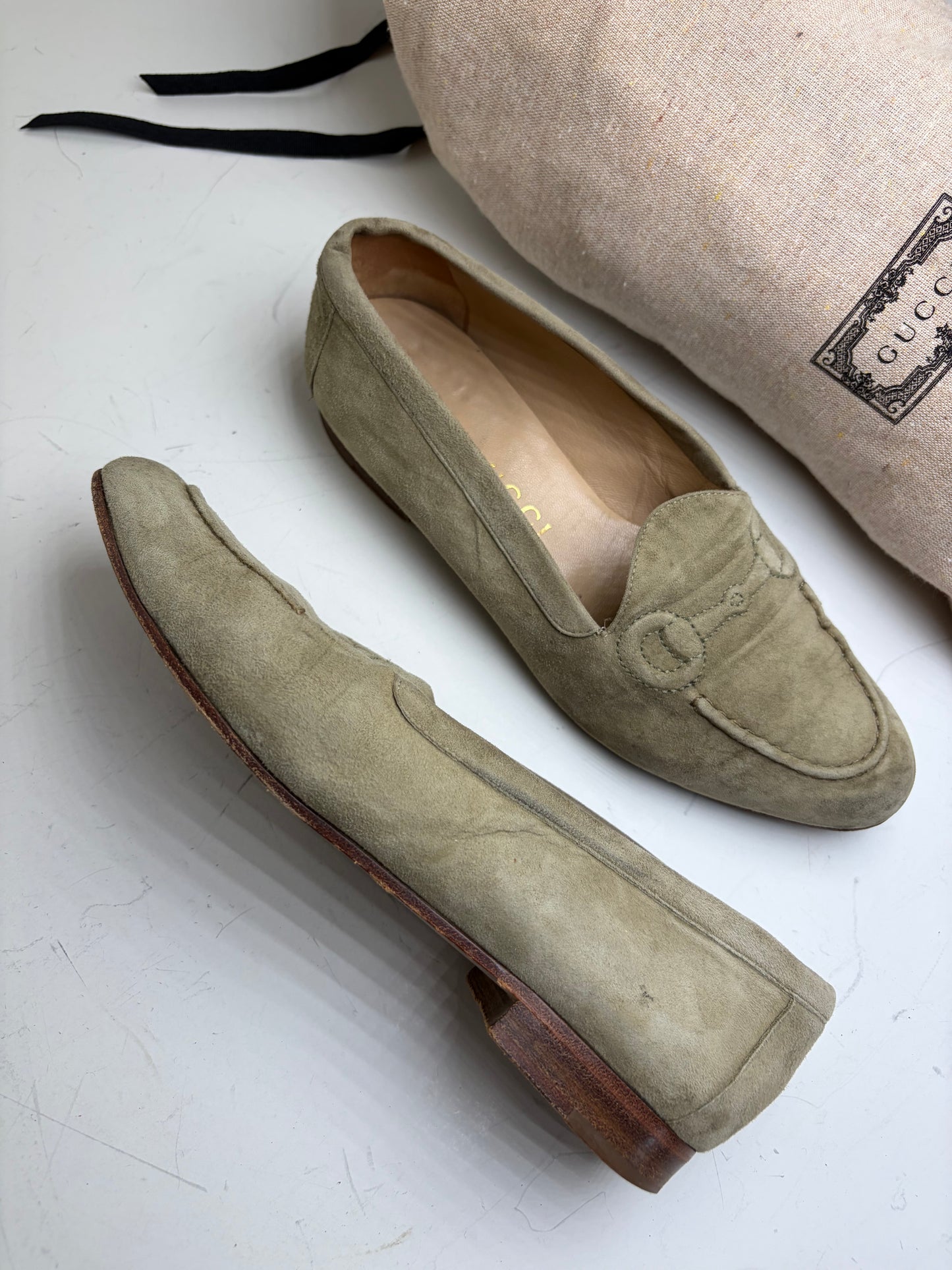 Vintage Gucci Suede Loafers Olive Green EU37