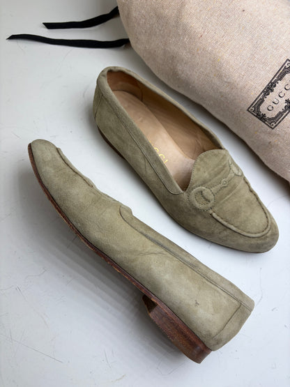 Vintage Gucci Suede Loafers Olive Green EU37