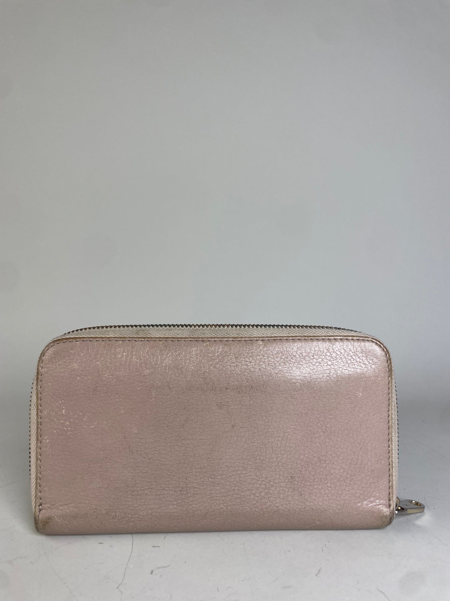 Vintage Chloe Pebbled Leather Zip Wallet Blush Pink Silver