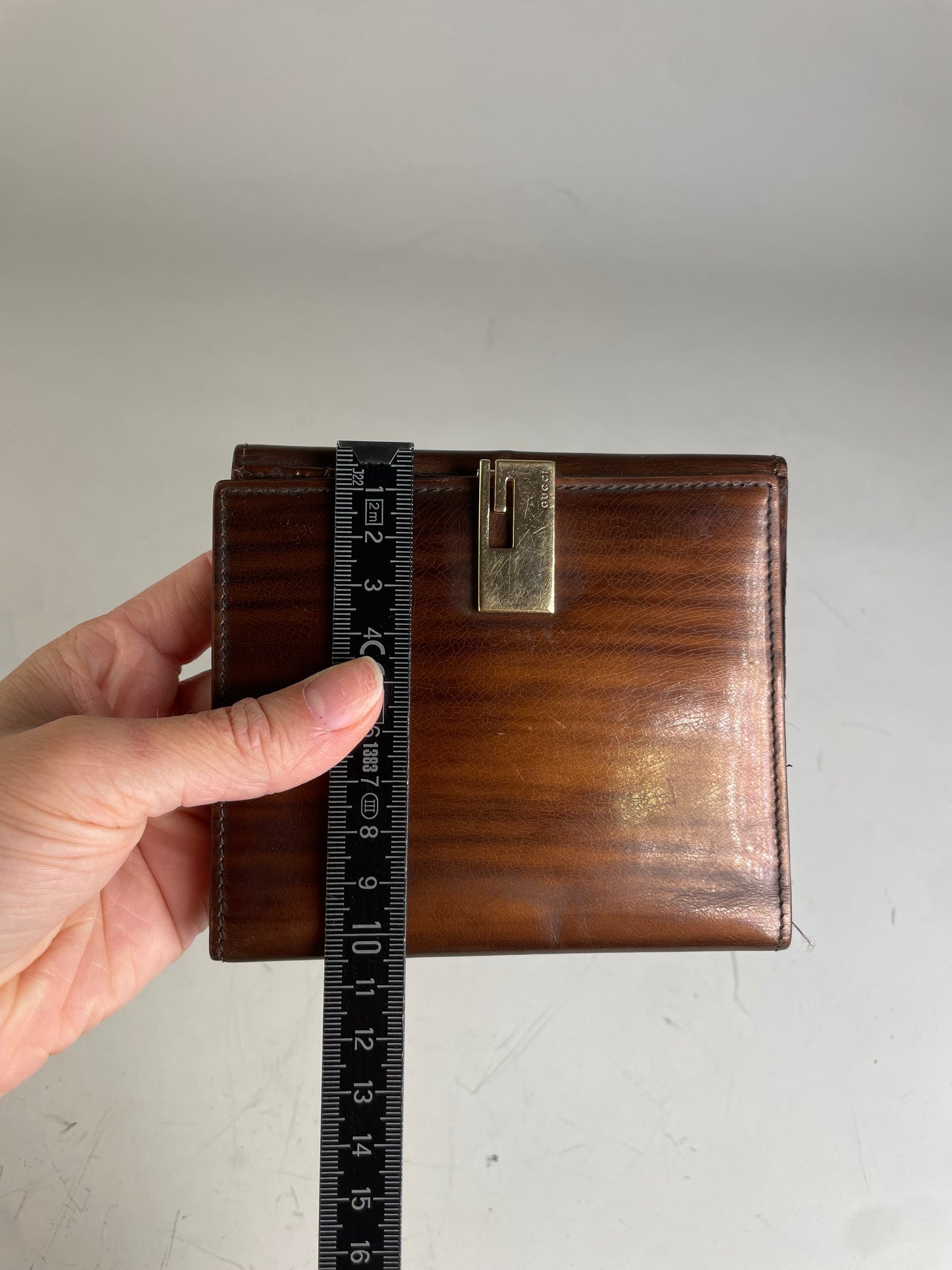 Vintage Gucci Leather Wallet Brown Gold Clasp
