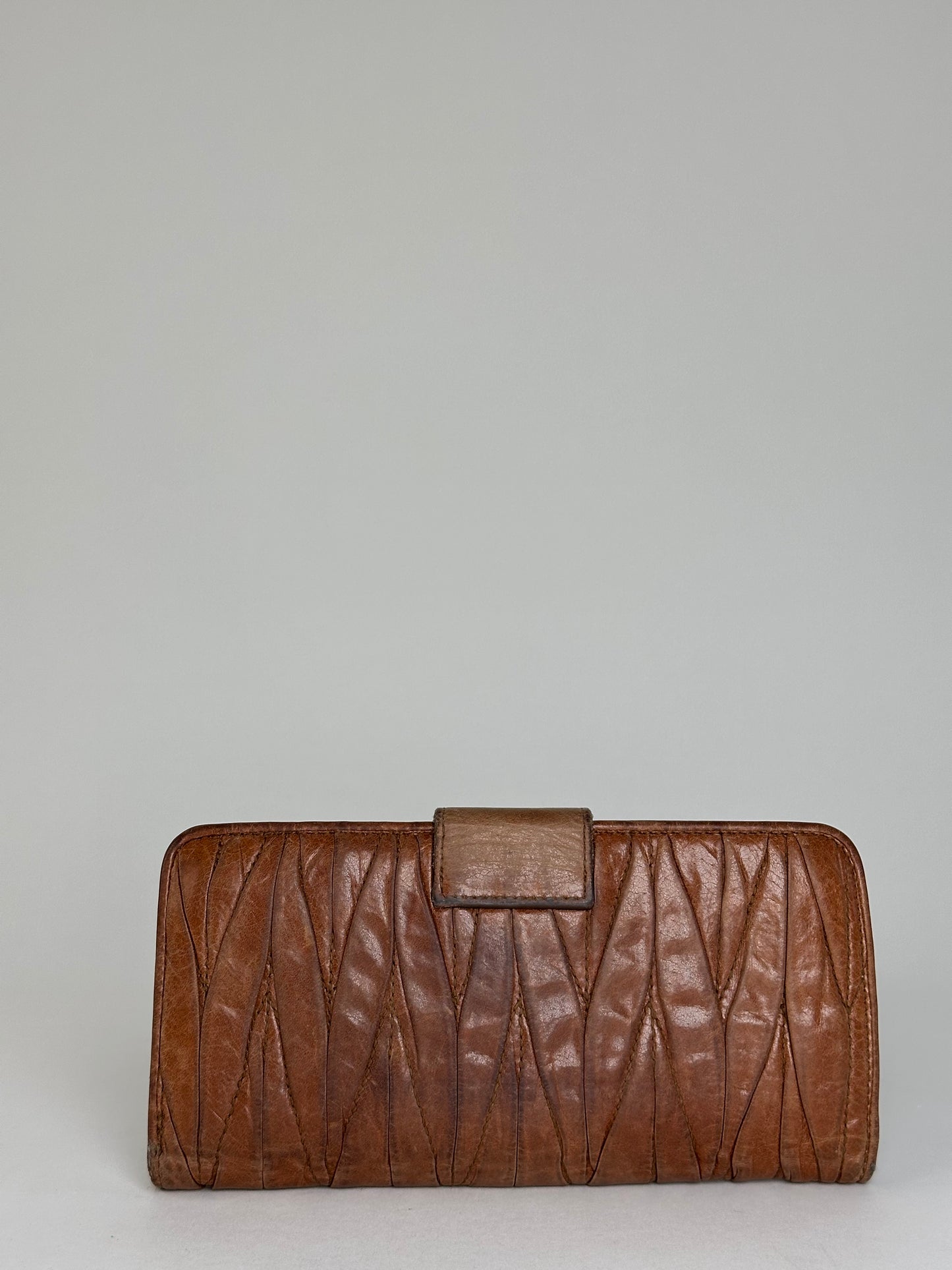 Vintage Miu Miu Matelasse Leather Long Wallet Cognac Brown