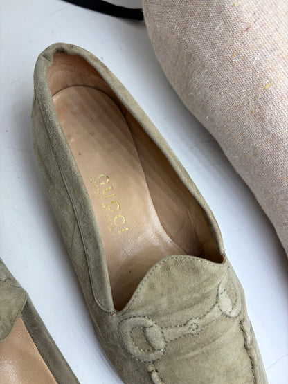 Vintage Gucci Suede Loafers Olive Green EU37