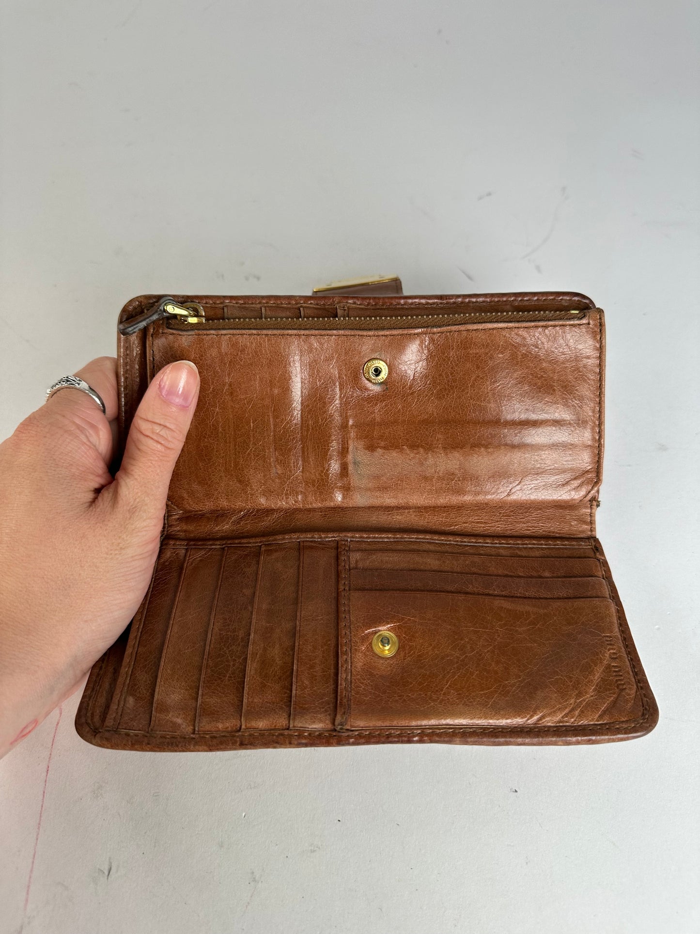 Vintage Miu Miu Matelasse Leather Long Wallet Cognac Brown