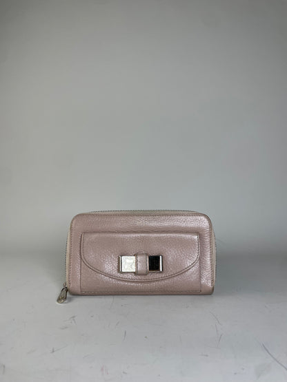 Vintage Chloe Pebbled Leather Zip Wallet Blush Pink Silver