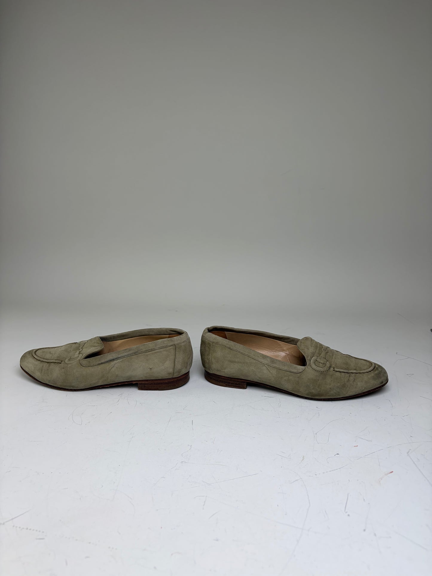 Vintage Gucci Suede Loafers Olive Green EU37