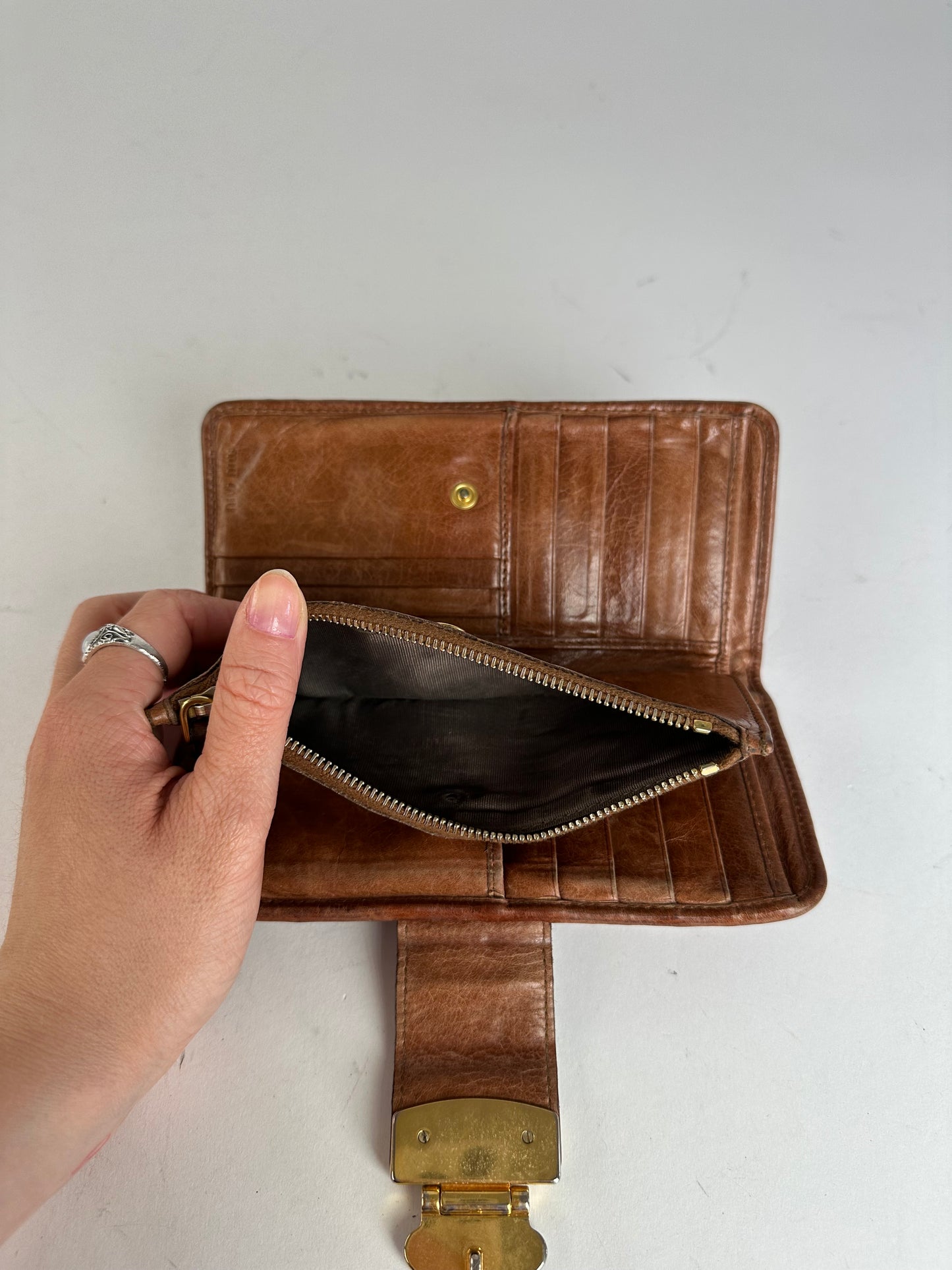 Vintage Miu Miu Matelasse Leather Long Wallet Cognac Brown