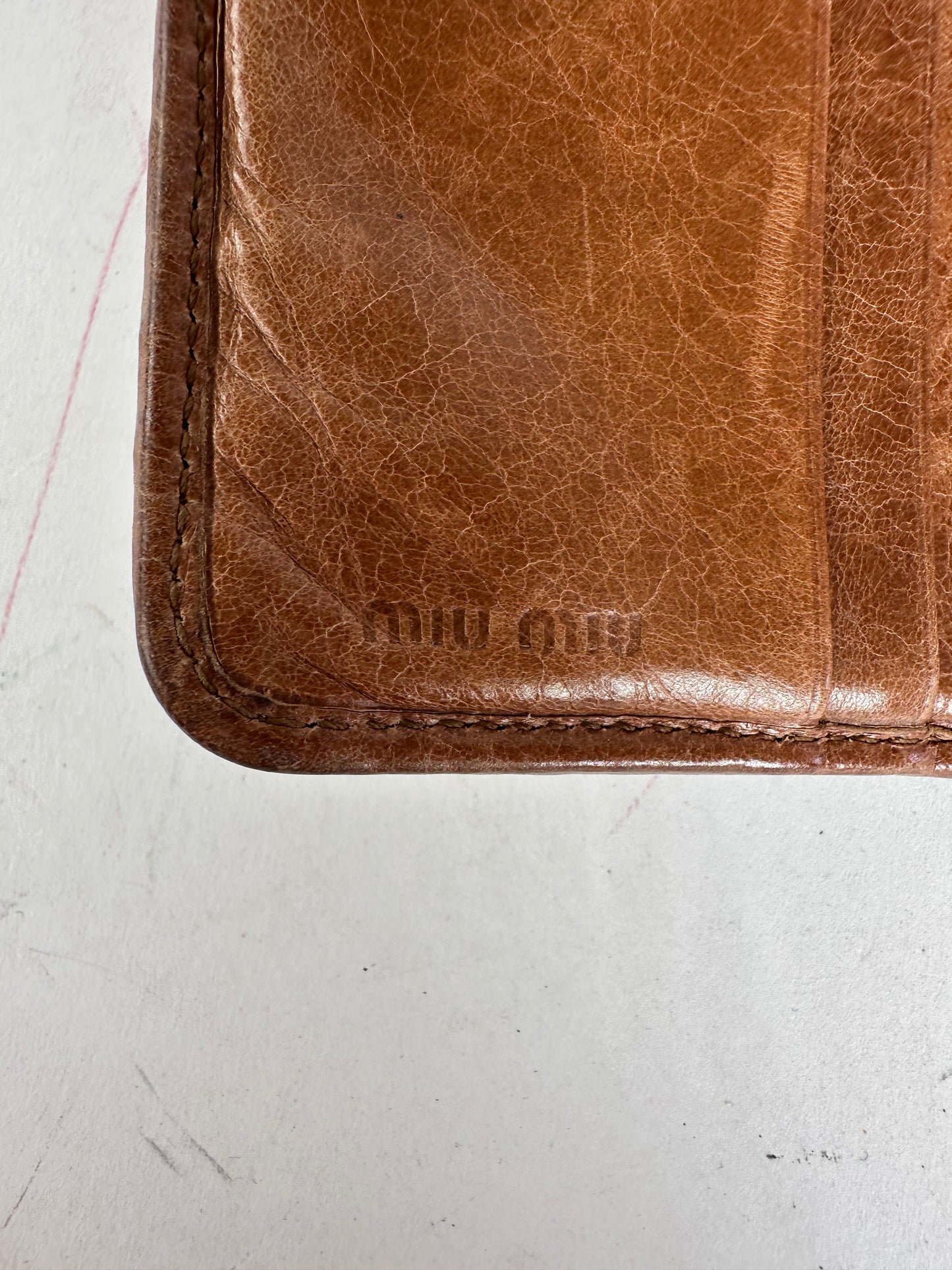 Vintage Miu Miu Matelasse Leather Long Wallet Cognac Brown