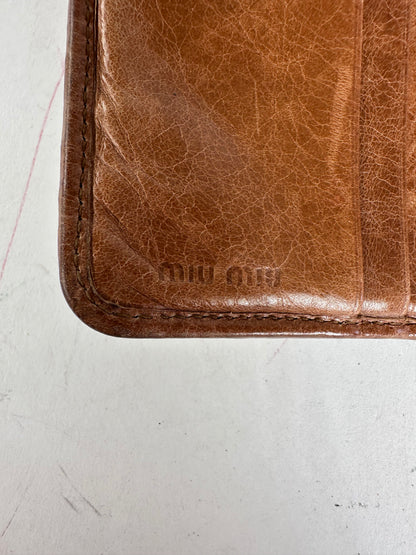 Vintage Miu Miu Matelasse Leather Long Wallet Cognac Brown