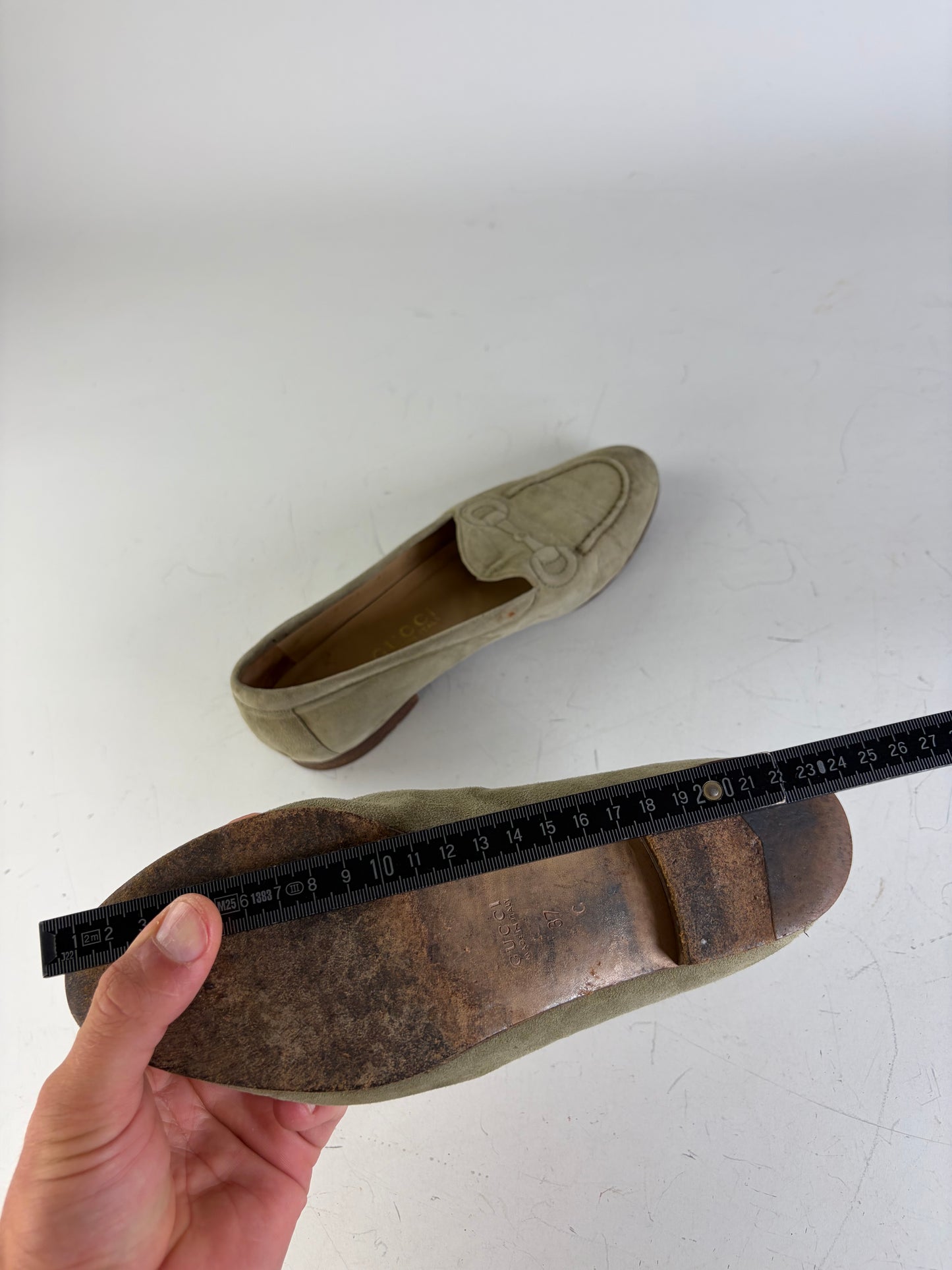 Vintage Gucci Suede Loafers Olive Green EU37