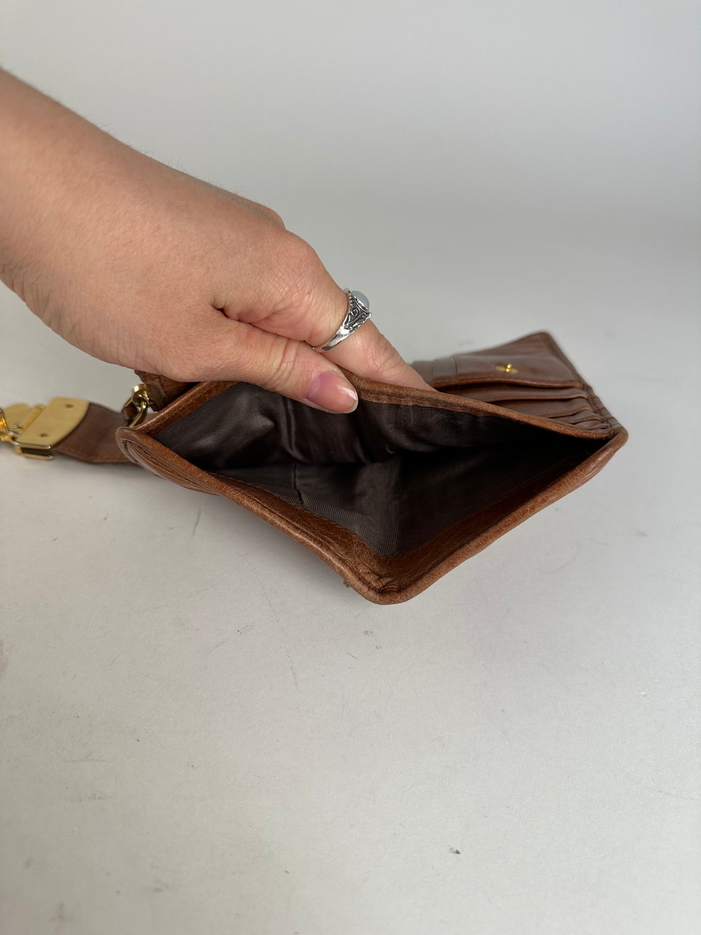Vintage Miu Miu Matelasse Leather Long Wallet Cognac Brown