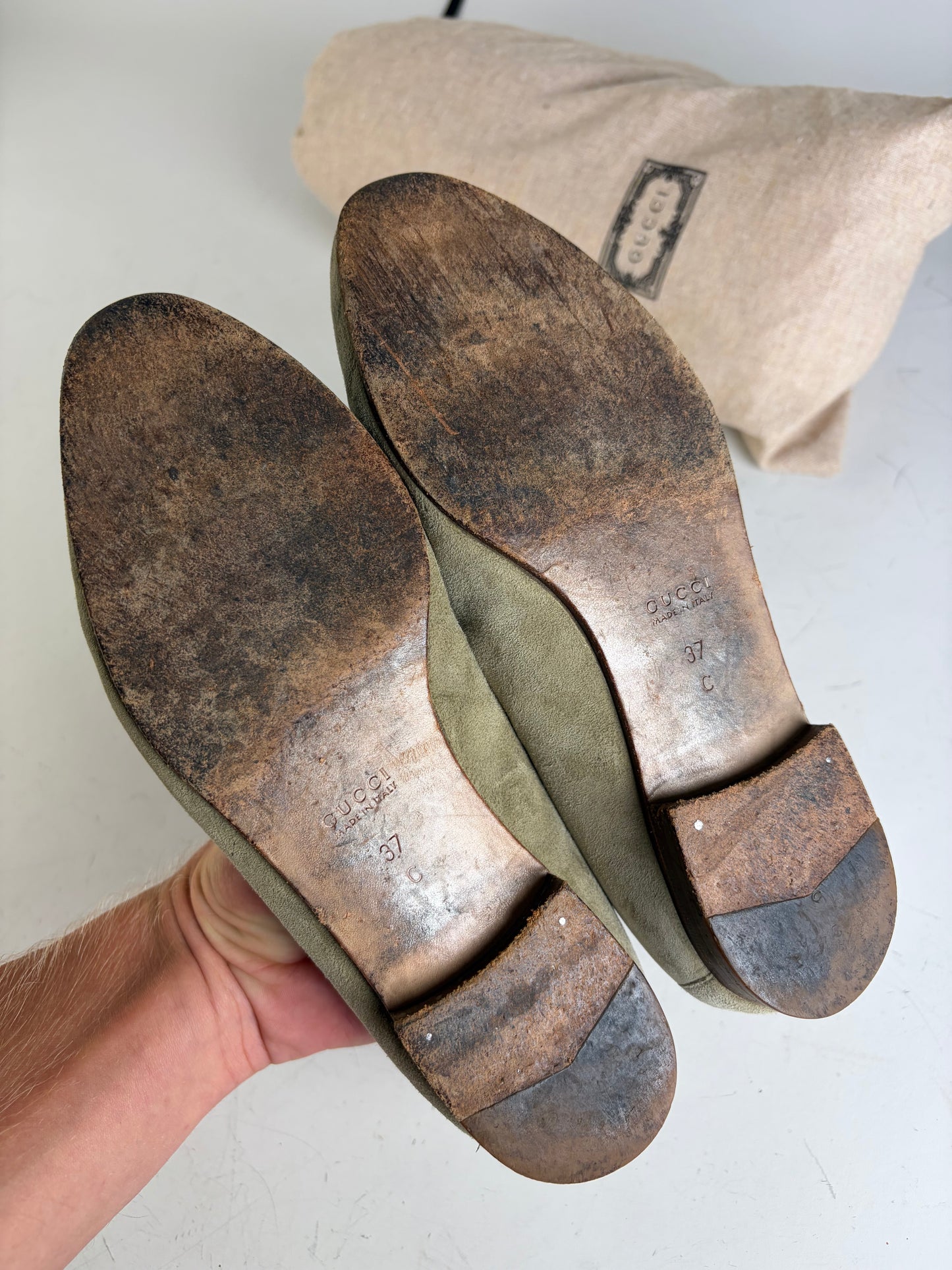 Vintage Gucci Suede Loafers Olive Green EU37