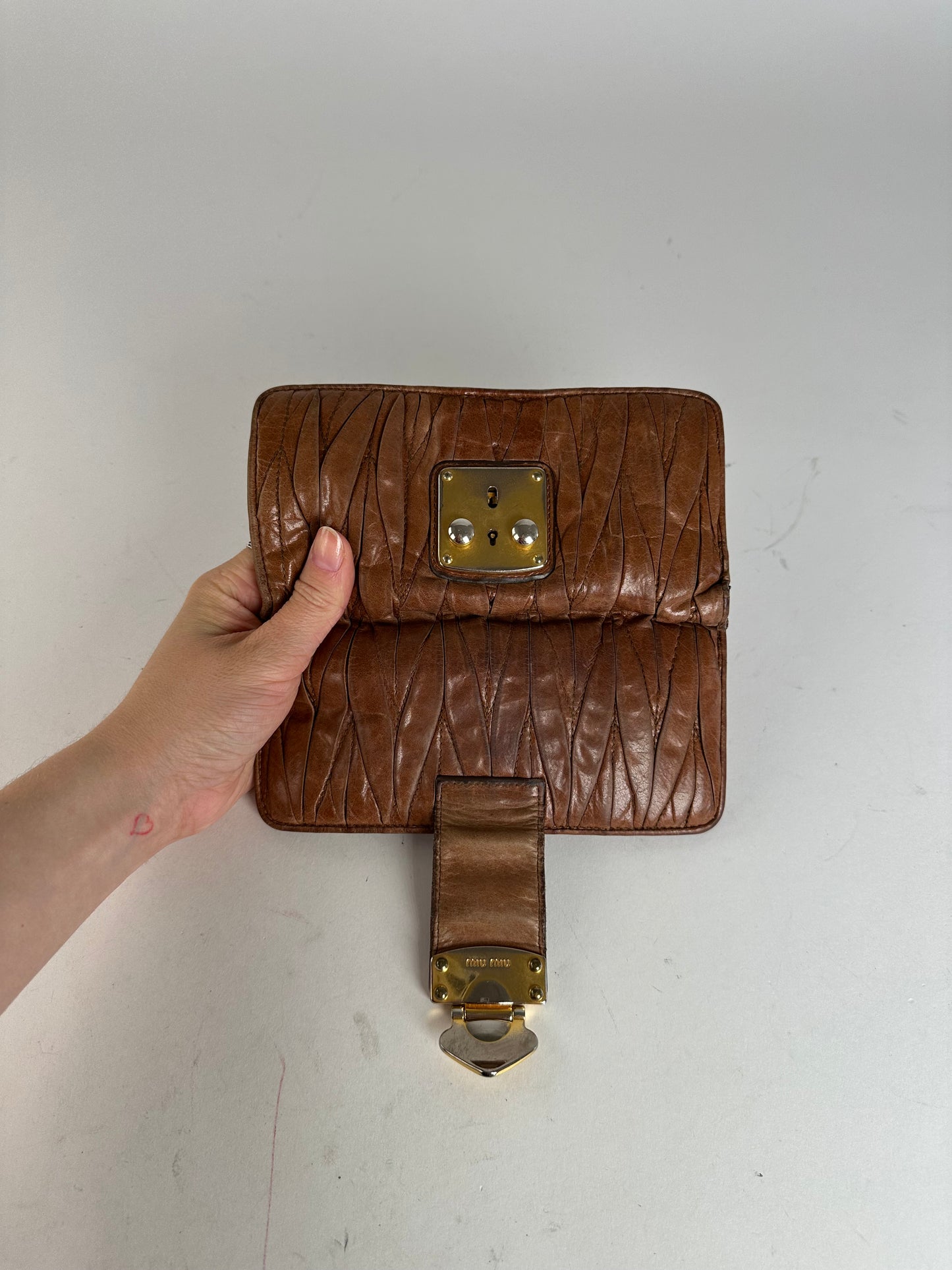 Vintage Miu Miu Matelasse Leather Long Wallet Cognac Brown