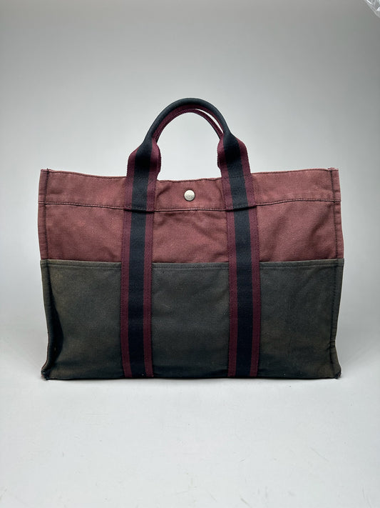 Vintage Hermes Purple Black canvas shopper