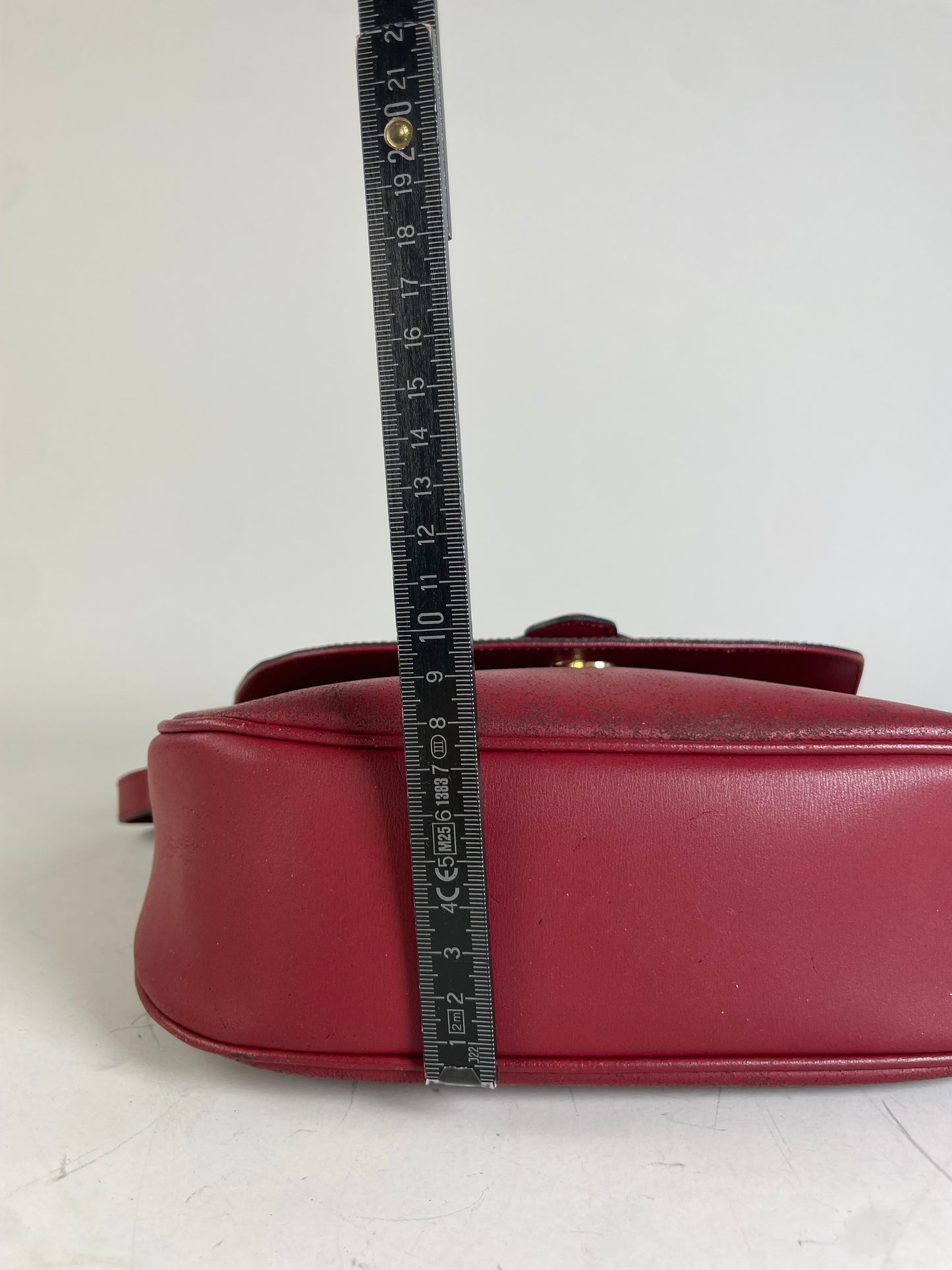 Vintage Courreges Leather Shoulder Bag Burgundy Gold-tone