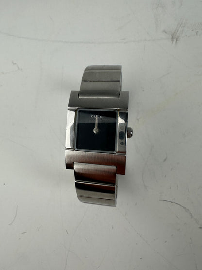 Vintage Gucci Stainless Steel Bracelet Watch Black Silver