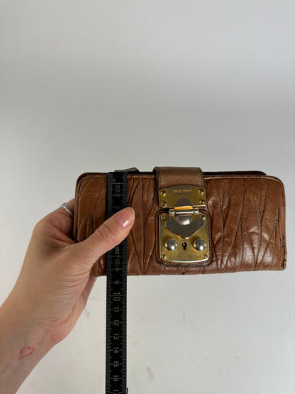 Vintage Miu Miu Matelasse Leather Long Wallet Cognac Brown