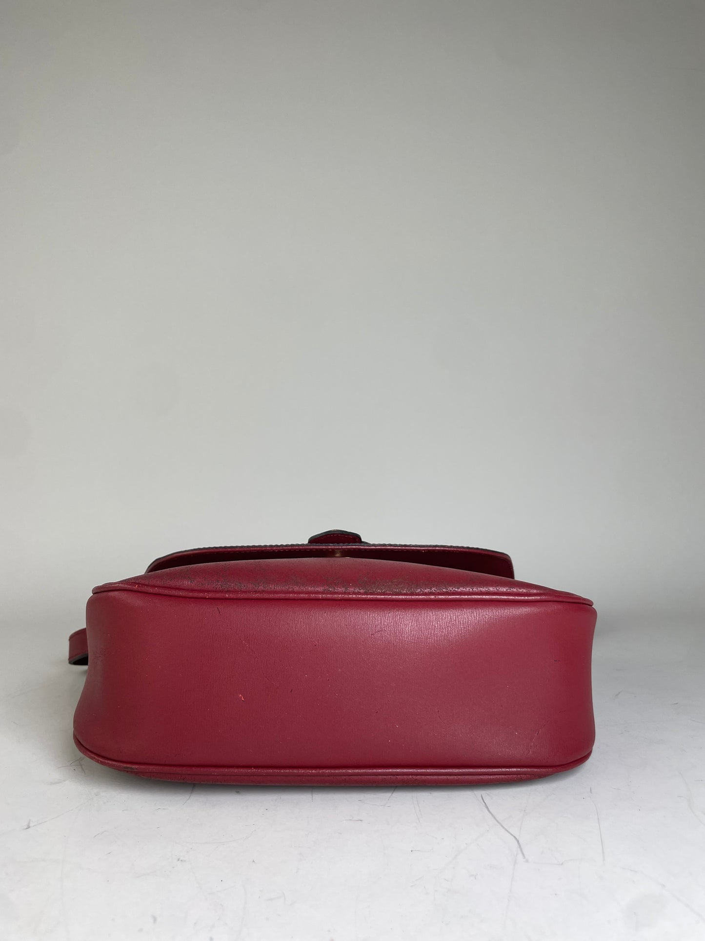 Vintage Courreges Leather Shoulder Bag Burgundy Gold-tone