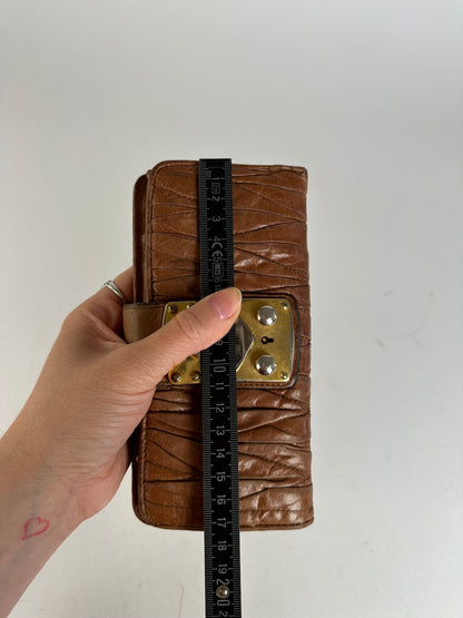 Vintage Miu Miu Matelasse Leather Long Wallet Cognac Brown
