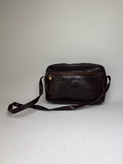 Vintage Celine Leather Crossbody Bag Dark Brown Gold