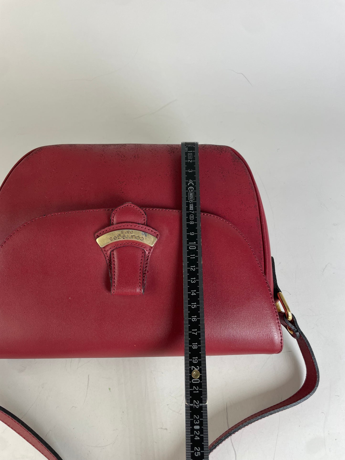 Vintage Courreges Leather Shoulder Bag Burgundy Gold-tone
