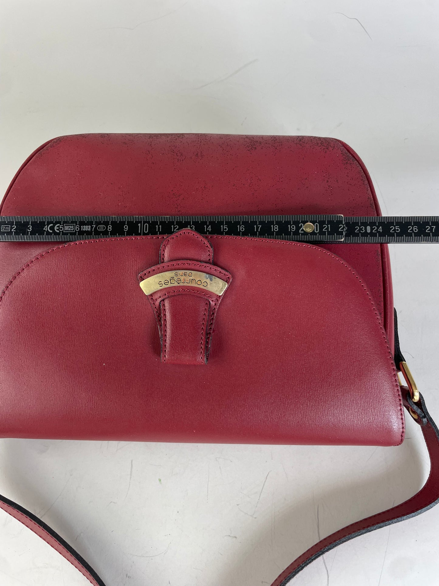 Vintage Courreges Leather Shoulder Bag Burgundy Gold-tone