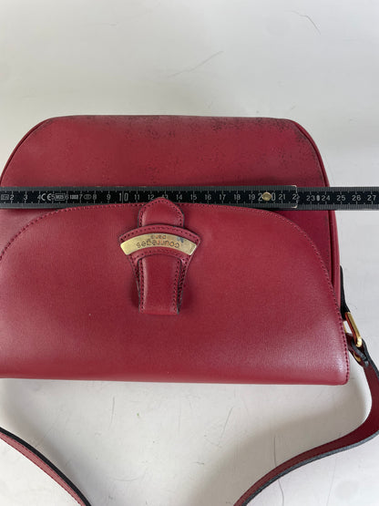 Vintage Courreges Leather Shoulder Bag Burgundy Gold-tone