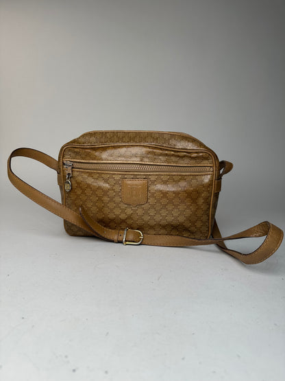 Vintage Celine Paris Triomphe Monogram Leathee Shoulder Bag Gold Brown