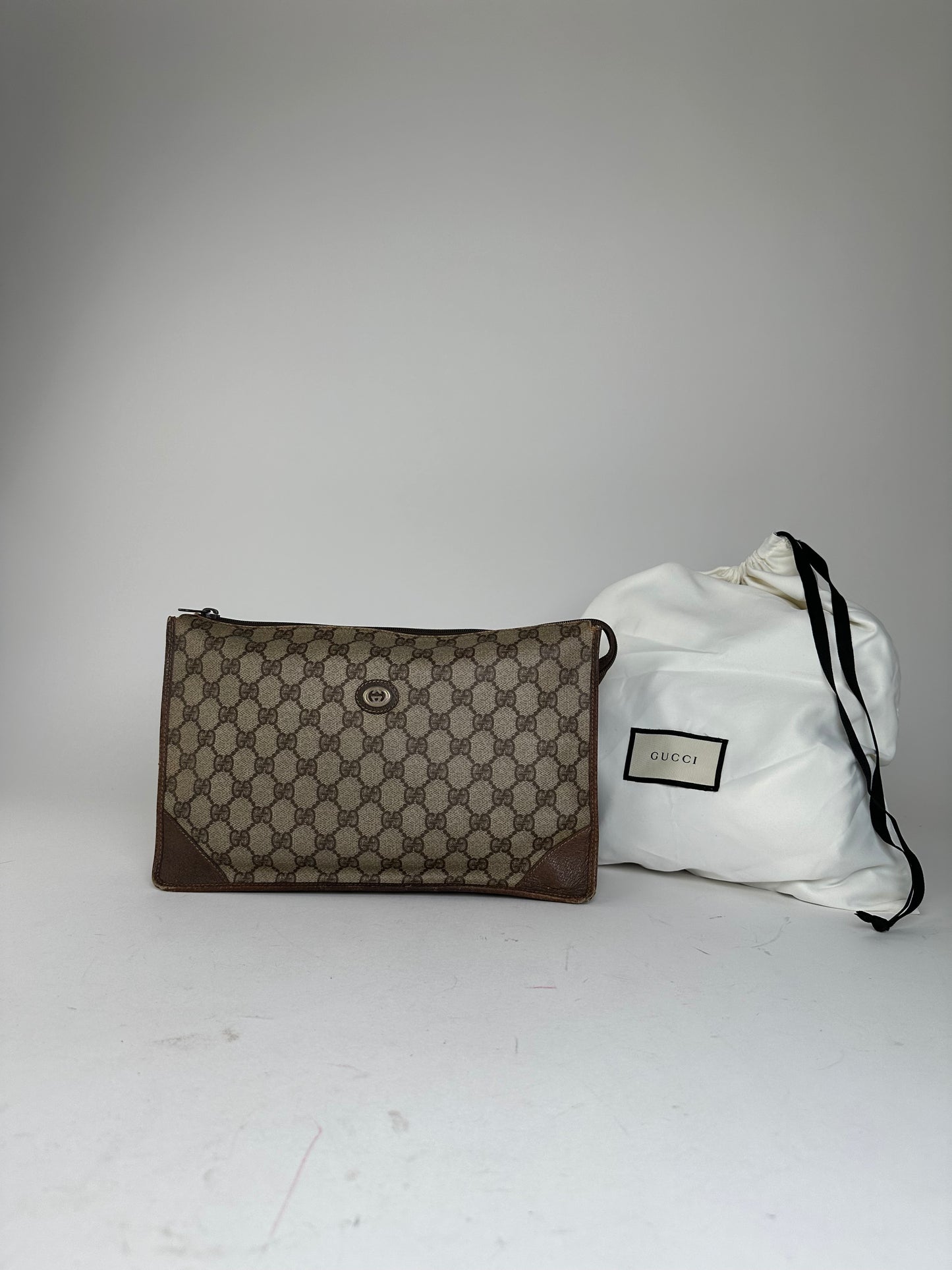 Vintage Gucci GG Supreme Monogram Coated Canvas Zip Pouch Beige Ebony