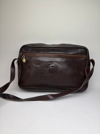 Vintage Celine Leather Crossbody Bag Dark Brown Gold