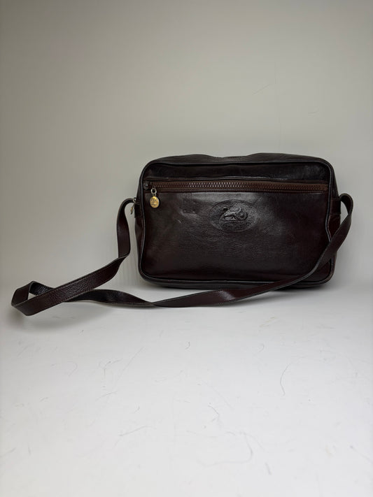 Vintage Celine Leather Crossbody Bag Dark Brown Gold