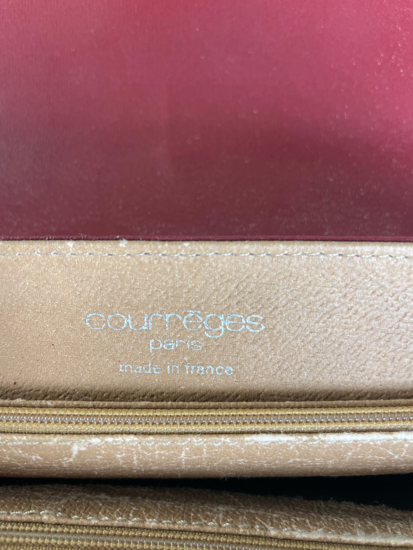 Vintage Courreges Leather Shoulder Bag Burgundy Gold-tone