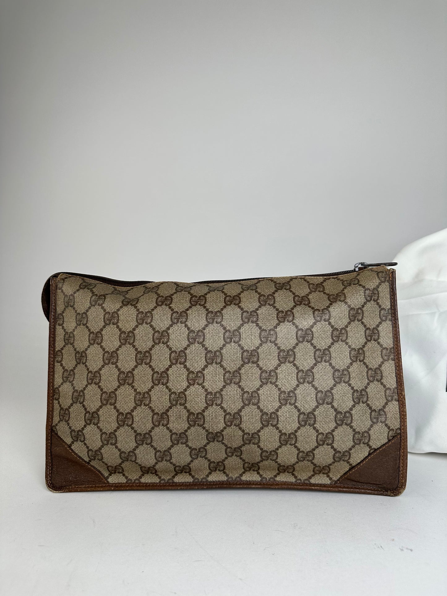 Vintage Gucci GG Supreme Monogram Coated Canvas Zip Pouch Beige Ebony