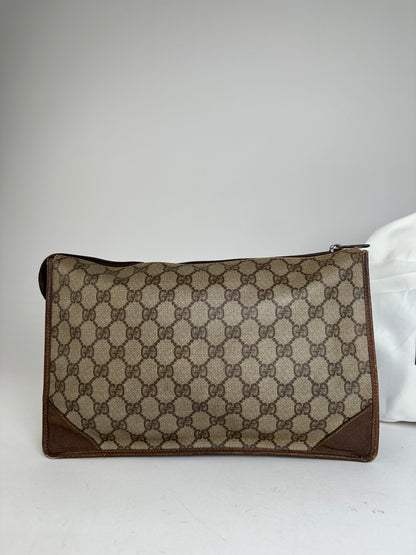 Vintage Gucci GG Supreme Monogram Coated Canvas Zip Pouch Beige Ebony