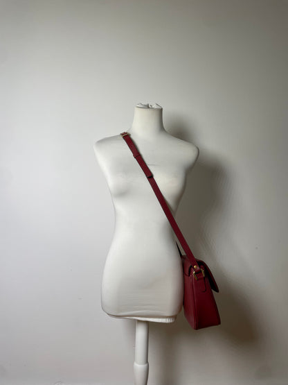 Vintage Courreges Leather Shoulder Bag Burgundy Gold-tone
