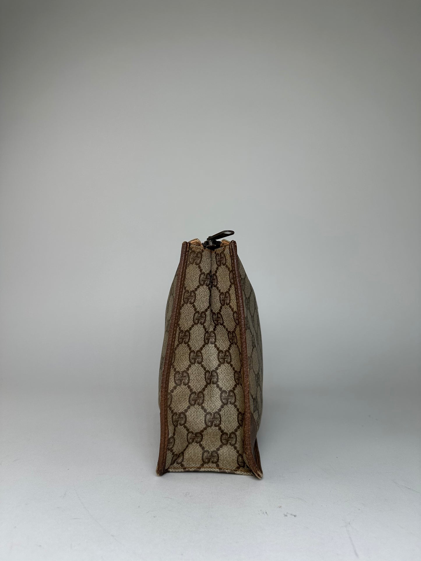 Vintage Gucci GG Supreme Monogram Coated Canvas Zip Pouch Beige Ebony