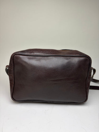 Vintage Celine Leather Crossbody Bag Dark Brown Gold