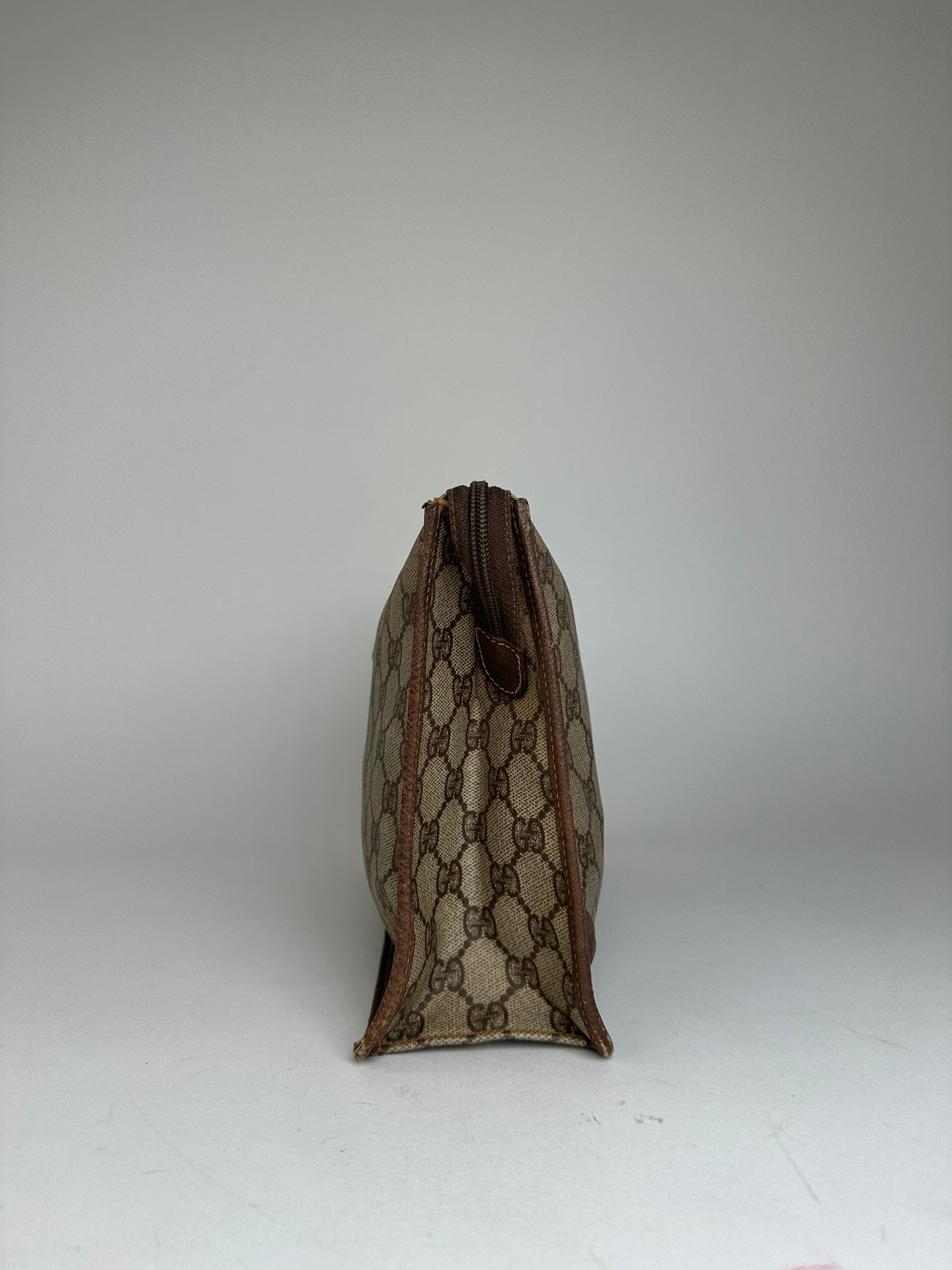 Vintage Gucci GG Supreme Monogram Coated Canvas Zip Pouch Beige Ebony