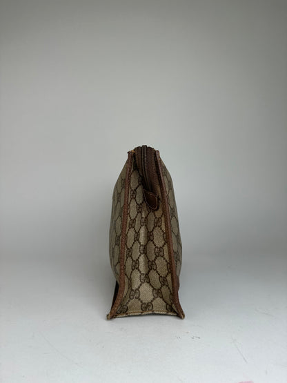 Vintage Gucci GG Supreme Monogram Coated Canvas Zip Pouch Beige Ebony