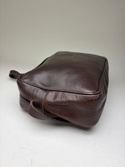 Vintage Celine Leather Crossbody Bag Dark Brown Gold