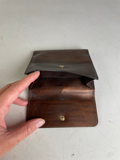 Vintage Gucci Leather Wallet Brown Gold Clasp