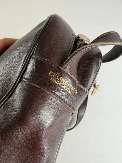 Vintage Celine Leather Crossbody Bag Dark Brown Gold