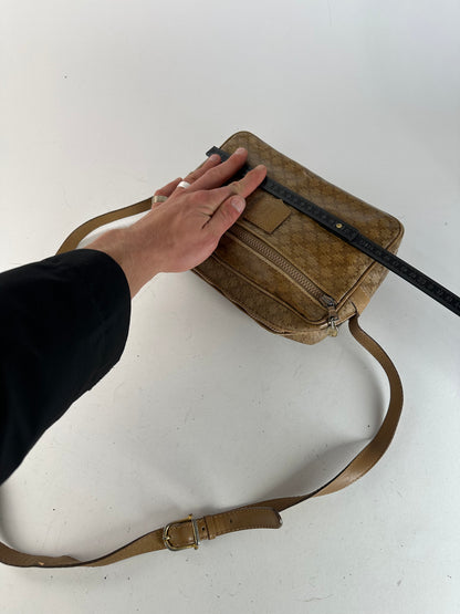 Vintage Celine Paris Triomphe Monogram Leathee Shoulder Bag Gold Brown