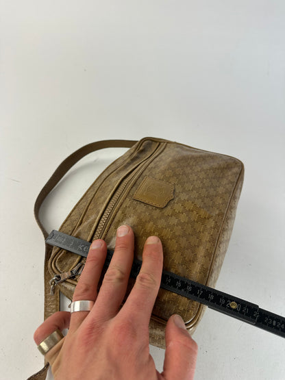Vintage Celine Paris Triomphe Monogram Leathee Shoulder Bag Gold Brown