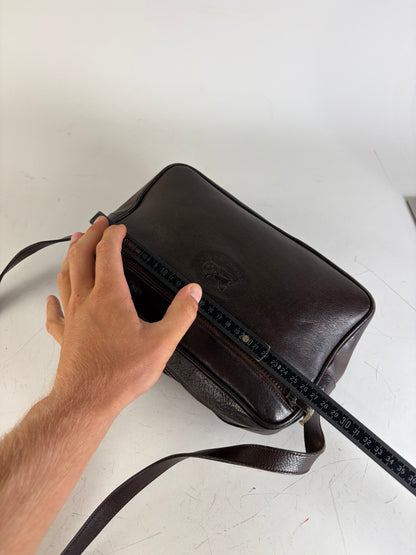 Vintage Celine Leather Crossbody Bag Dark Brown Gold