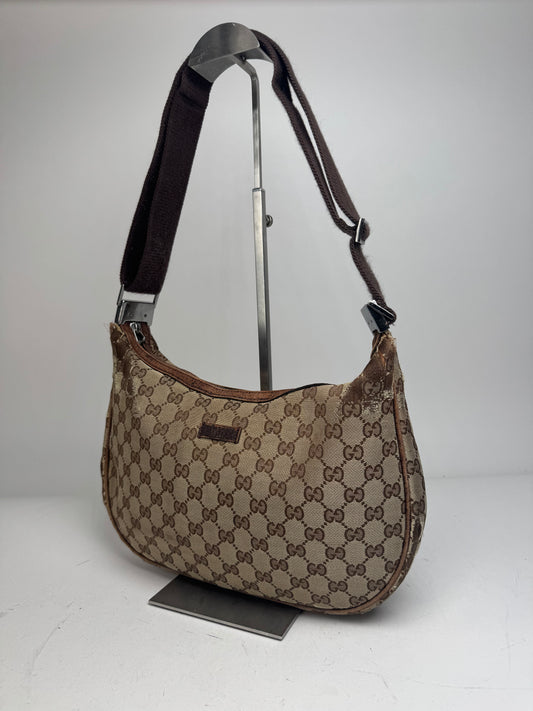 Vintage Gucci Monogram Canvas 2Way Bag Beige Brown